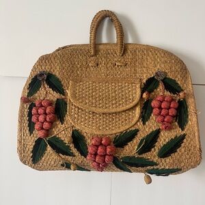 Handcrafted Straw Bag with Floral Accents Vtg